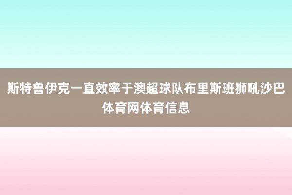 斯特鲁伊克一直效率于澳超球队布里斯班狮吼沙巴体育网体育信息