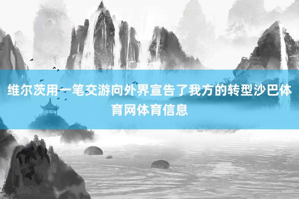 维尔茨用一笔交游向外界宣告了我方的转型沙巴体育网体育信息