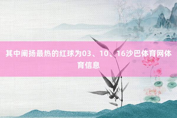 其中阐扬最热的红球为03、10、16沙巴体育网体育信息